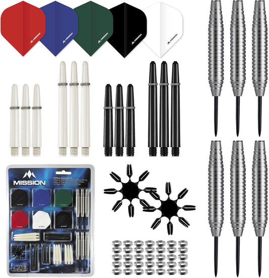 #_BX132 | 90 Piece Steel Tip Darts Set Accessory Kit Including 24G Brass Barrels, 100 Micron Flights, Nylon Stems and Protectors