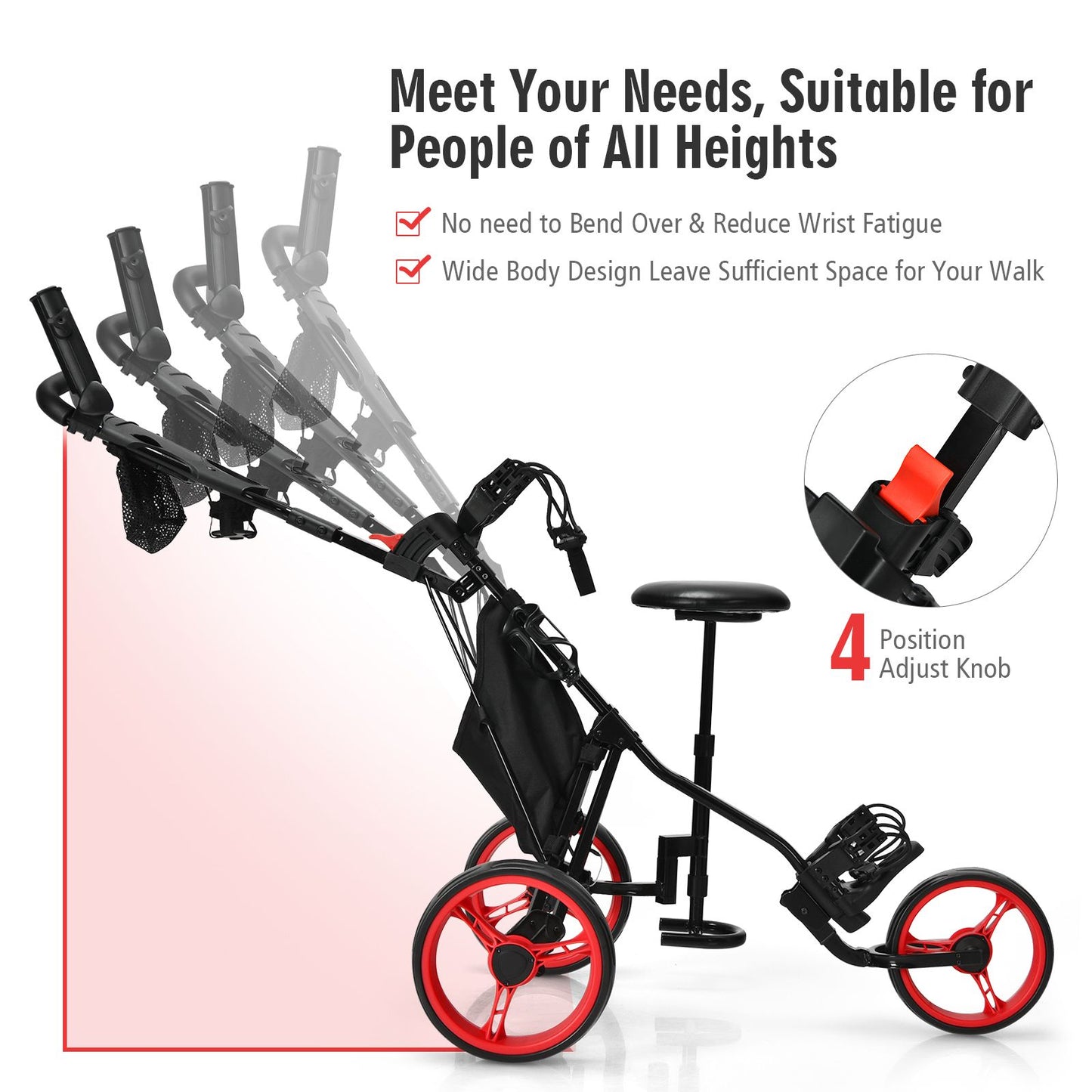 Golf Push Pull Cart with Storage Bag and Foot Brake