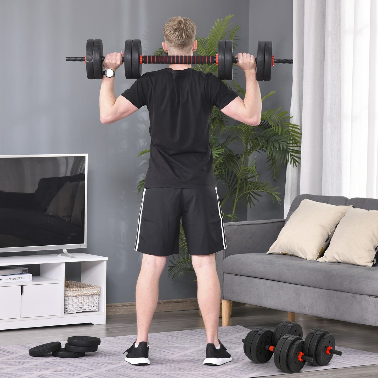 HOMCOM 25Kg Adjustable 2 in 1 Barbell Dumbbells Weight Set for Body Fitness
