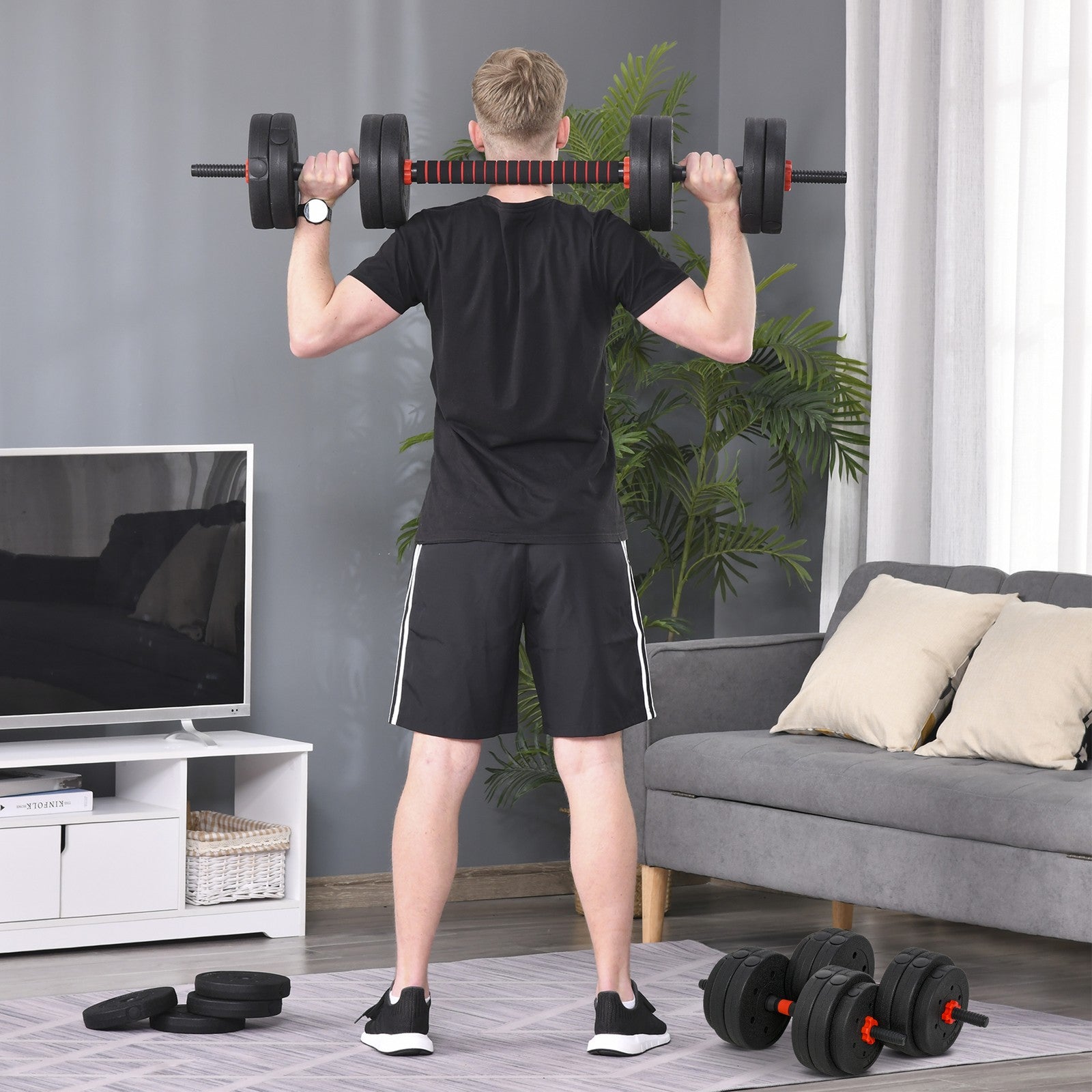 HOMCOM 25Kg Adjustable 2 in 1 Barbell Dumbbells Weight Set for Body Fitness