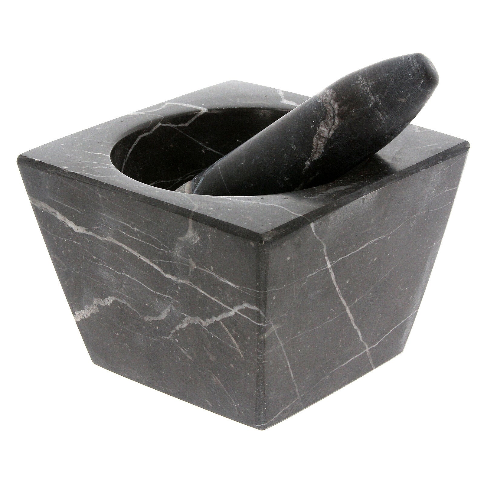 Pestle and Mortar Set Square Spice & Herb Crusher Grinder Black Durable Stone