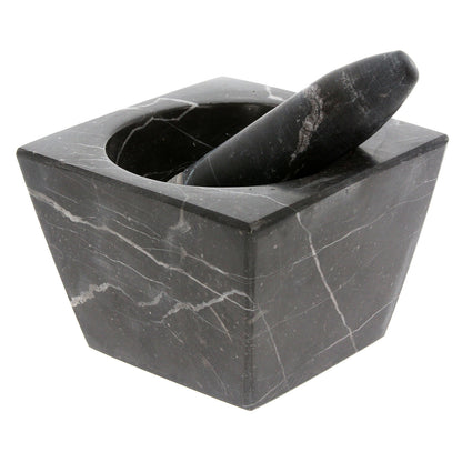 Pestle and Mortar Set Square Spice & Herb Crusher Grinder Black Durable Stone