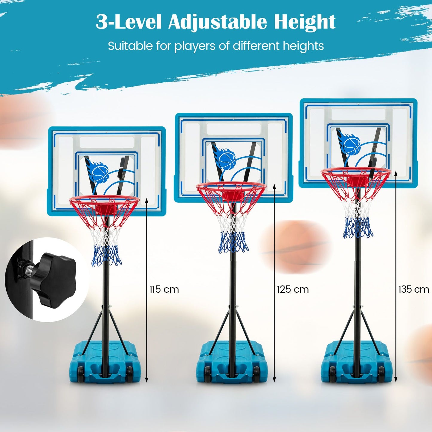 Swimming Pool Basketball Hoop Adjustable with Fillable Base and Wheels