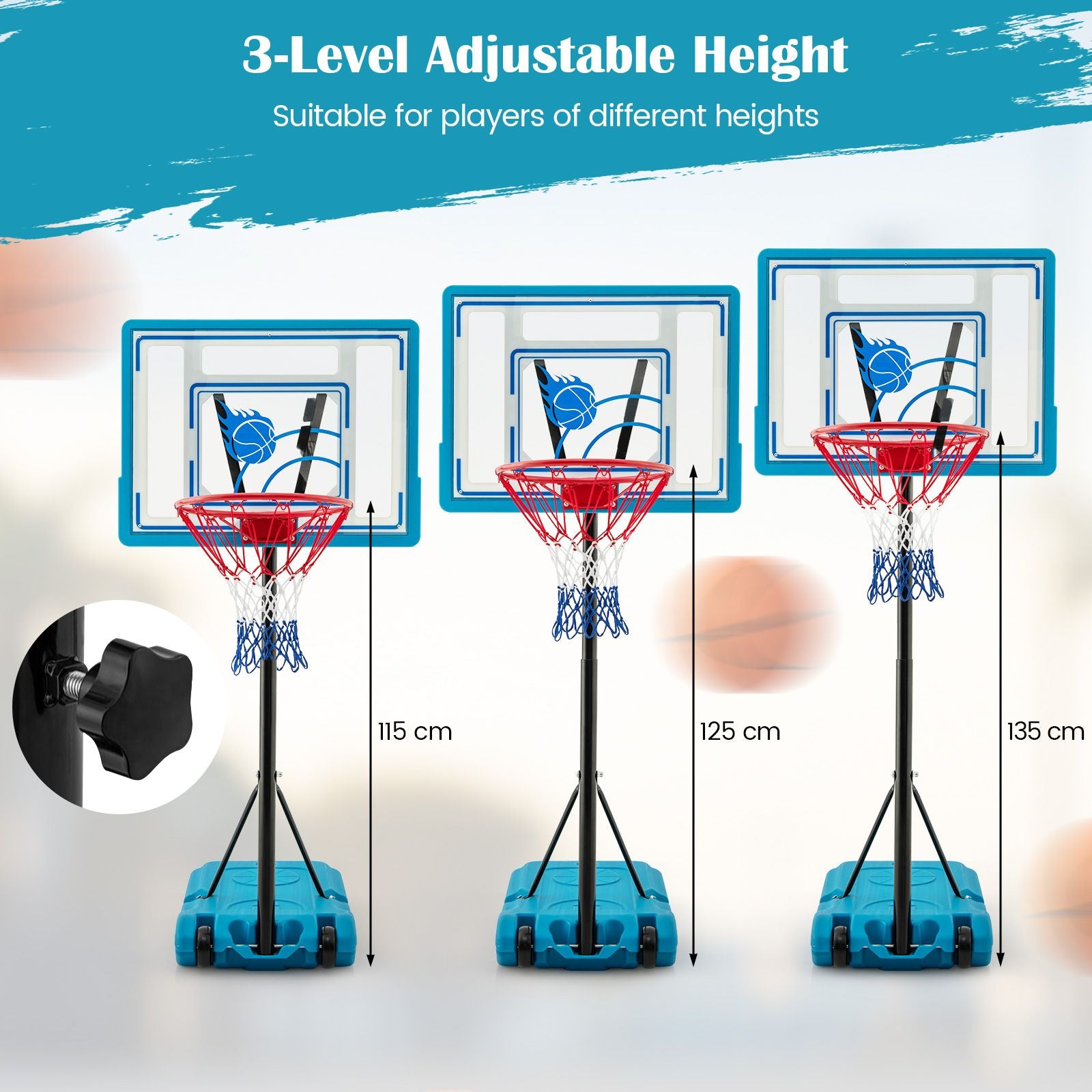 Swimming Pool Basketball Hoop Adjustable with Fillable Base and Wheels
