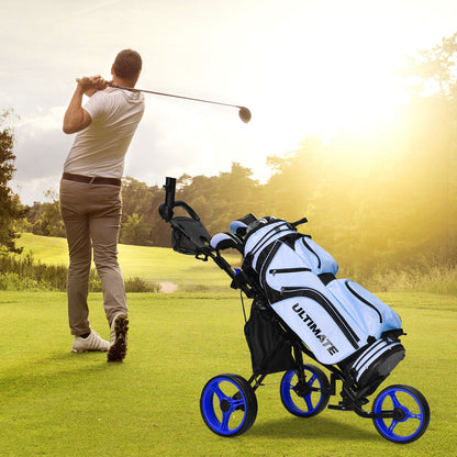 Golf Push Pull Cart with Storage Bag and Foot Brake