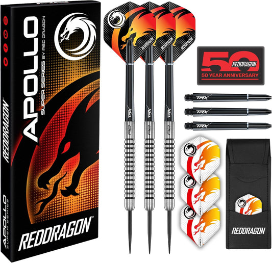 Apollo 23G Steeltip Darts Set with Dart Flights and Dart Shafts (Stems) Including Darts Wallet