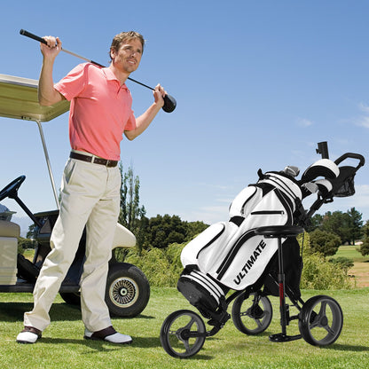 Golf Push Pull Cart with Storage Bag and Foot Brake