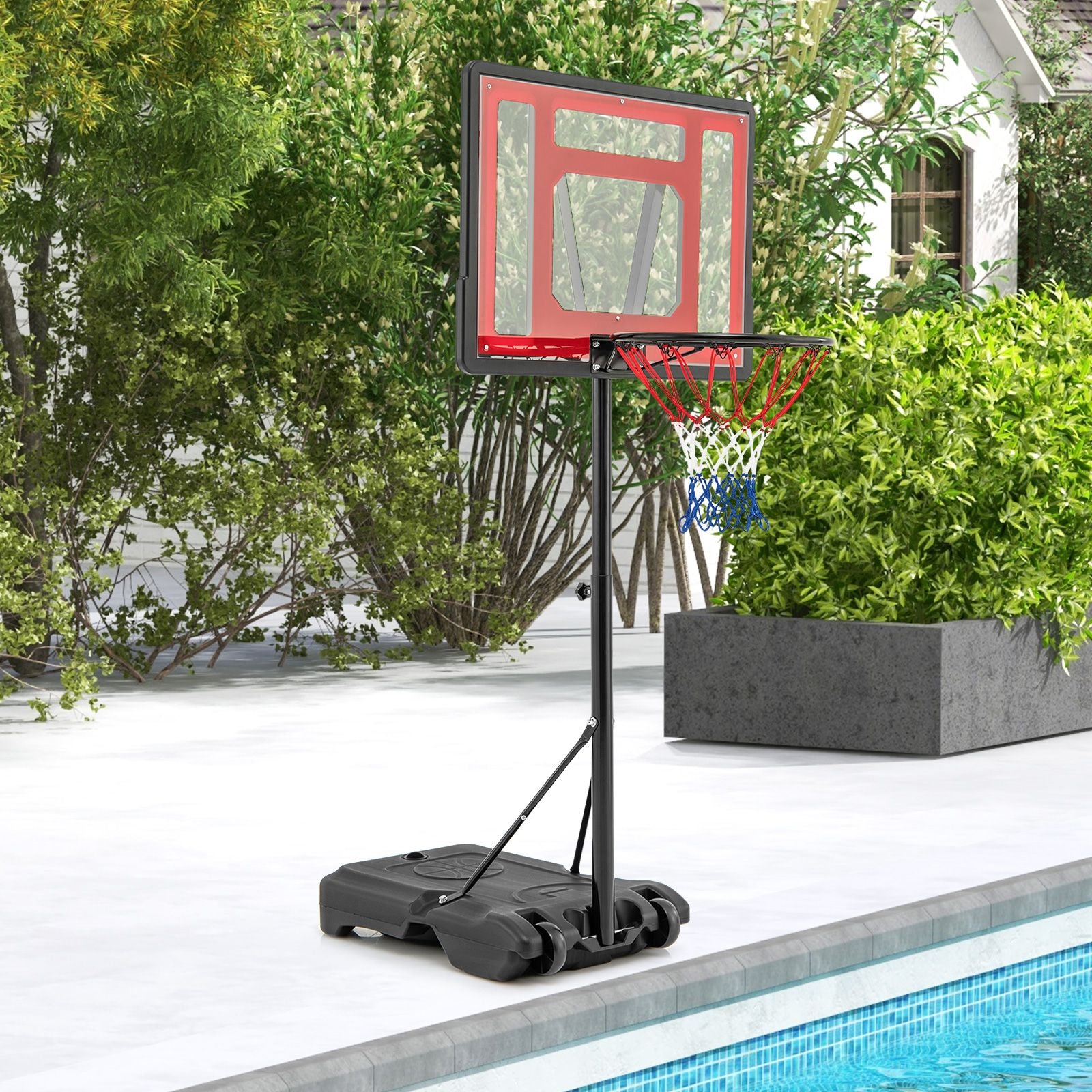 Swimming Pool Basketball Hoop Adjustable with Fillable Base and Wheels
