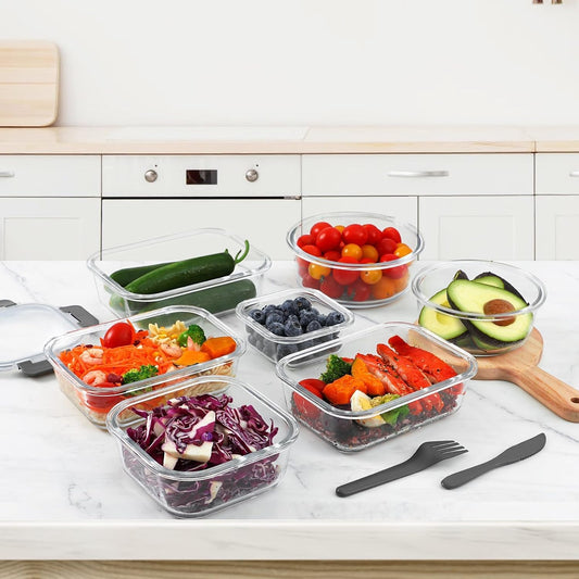 12PACK Glass Food Storage Containers Set, Airtight Glass Lunch Containers, Glass Meal Prep Containers with Lids,Exclusive of BPA, for Microwave, Oven, Freezer & Dishwasher Friendly,Grey