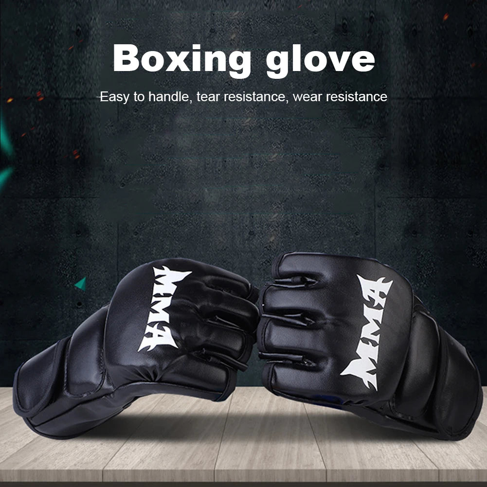 Unisex Kickboxing Gloves PU Leather Sparring Punching Gloves Wear Resistant Fingerless for Boxing Kickboxing Muay Thai MMA