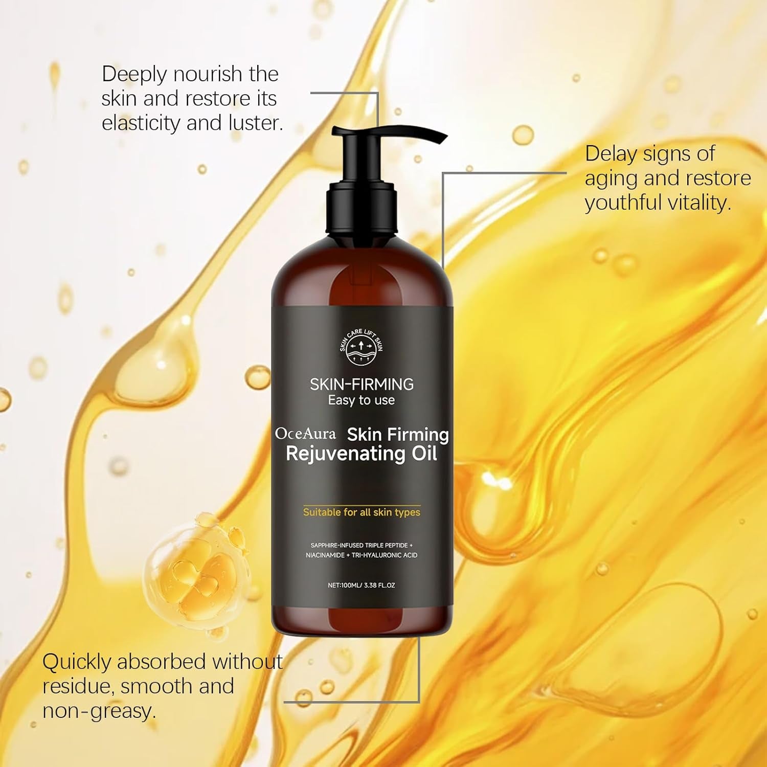 Skin Firming Rejuvenating Oil, Skin Firming Oil, Body Oil with Niacinamide, Hyaluronic Acid and Shea Butter, Body Oils for Women, Deep Moisturizing, Reduce Fine Lines, for All Skin Types(100Ml)