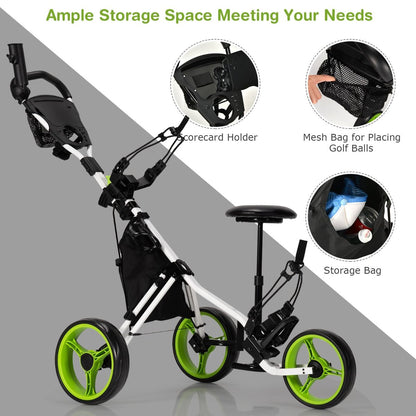 Golf Push Pull Cart with Storage Bag and Foot Brake