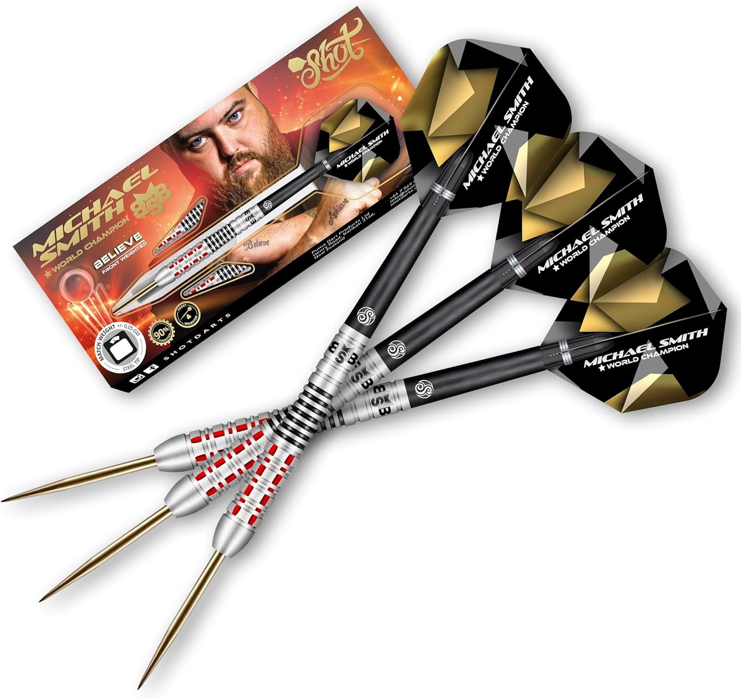 Steel Darts Michael Smith Bully Boy Believe 90% Tungsten Steeltip Darts High Quality Tungsten Darts Set with Shafts and Flights Made in New Zealand