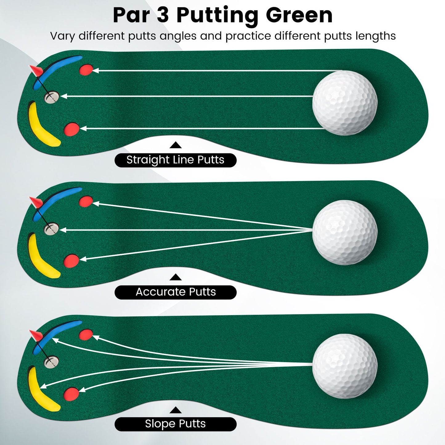 Golf Putting Green Set with 3 Putting Cups 1 Flag and Golf Hole Covers