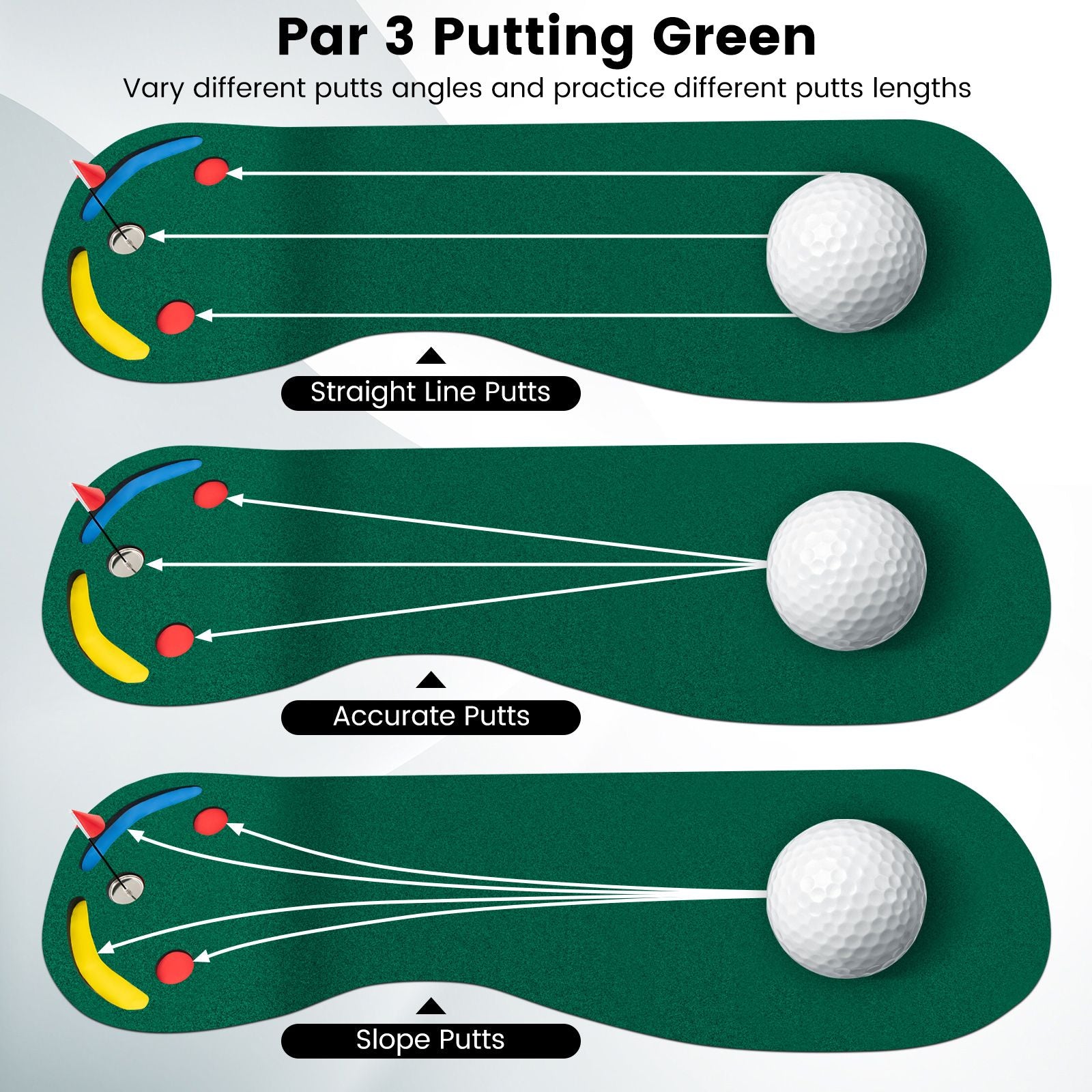 Golf Putting Green Set with 3 Putting Cups 1 Flag and Golf Hole Covers