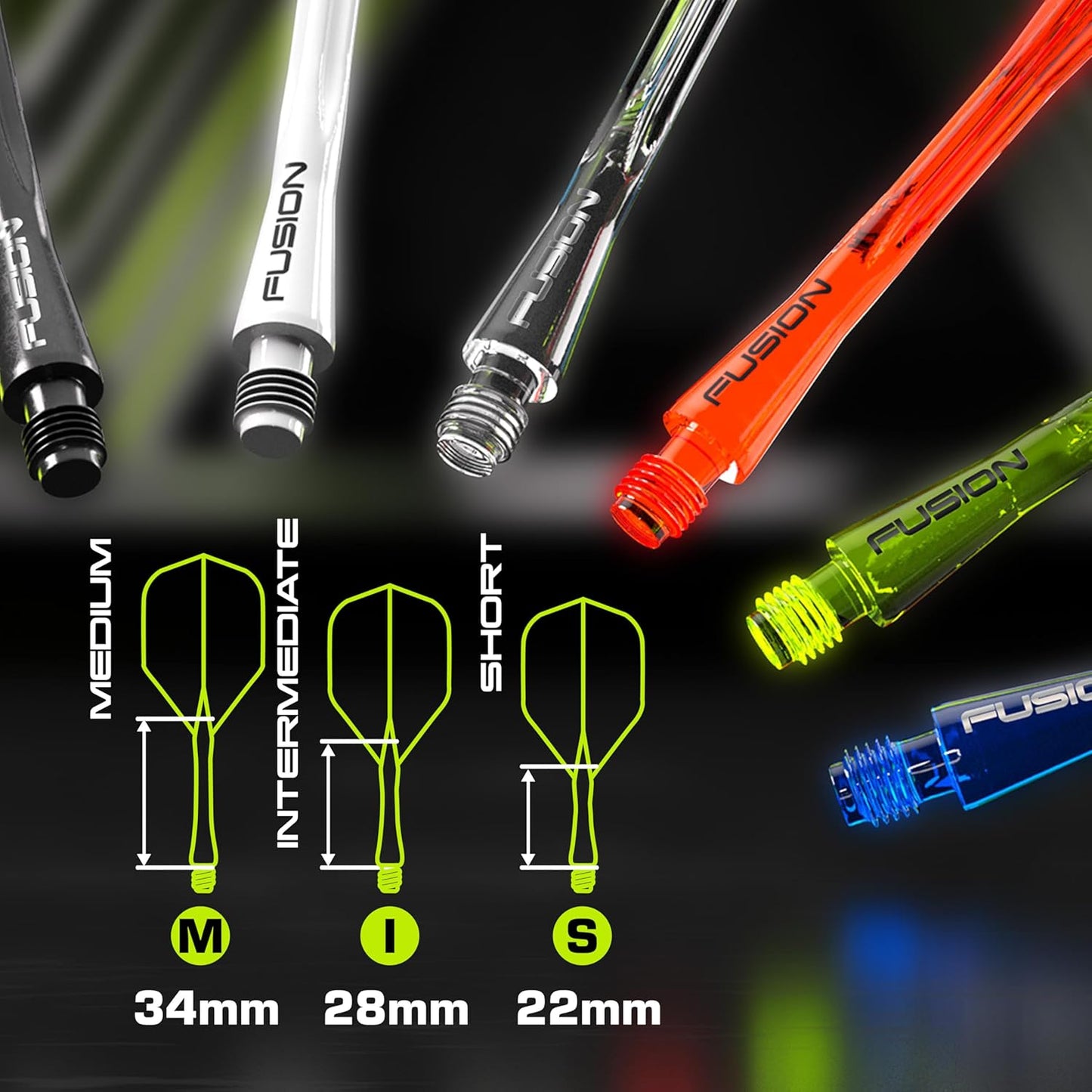 Darts Fusion Integrated Flight & Shaft System - No.2 Shape and Design - Available in Short, Intermediate & Medium - Available in Variety of Colours