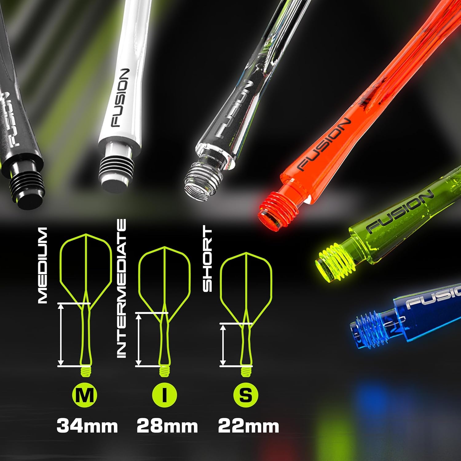 Darts Fusion Integrated Flight & Shaft System - No.2 Shape and Design - Available in Short, Intermediate & Medium - Available in Variety of Colours