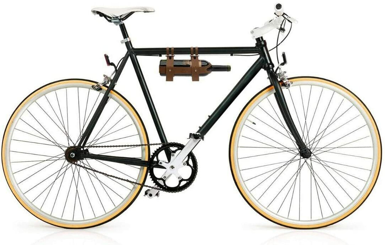 Brown Leather Vintage Bicycle Wine Bottle Holder Mountain Retro Bike Accessory