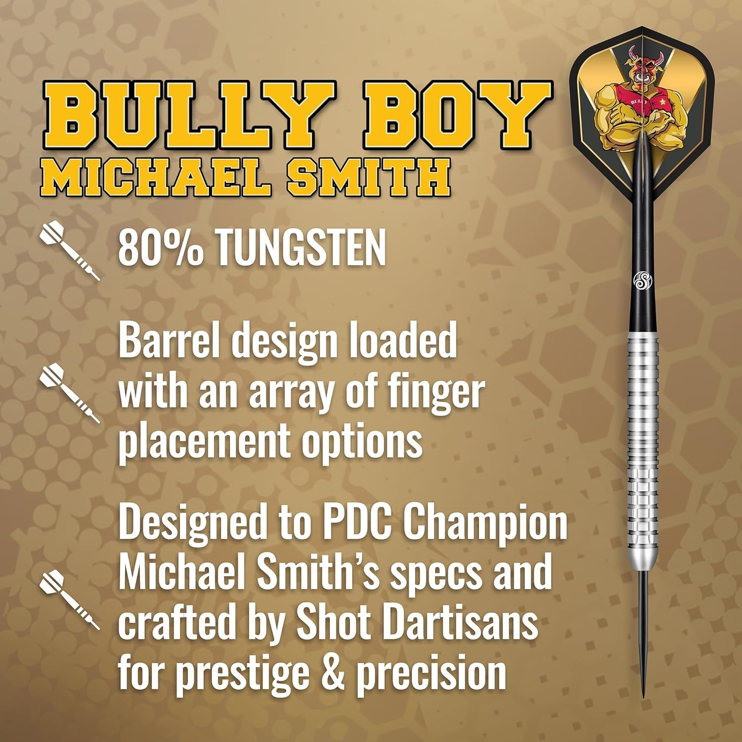 Darts Michael Smith Bully Boy Precision 80% Tungsten Pro Throwing Darts Steel Tip Set, Professional Designed Dart Flights for Women & Men Metal Tip Bar Darts for Adults