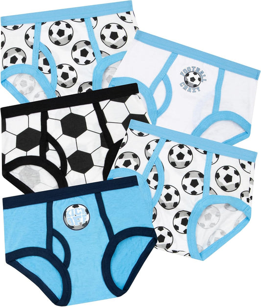 Boys Underwear | Football Briefs 5 Pack | Soft Cotton Boys Briefs | Ages 3 to 8 Years