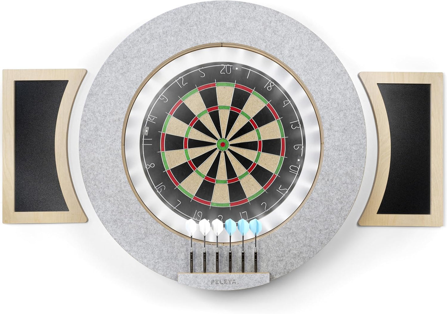 Dart Board Cabinet Set with LED Light; Bristle Dartboard, Built in LED Light, Darts and Chalkboards