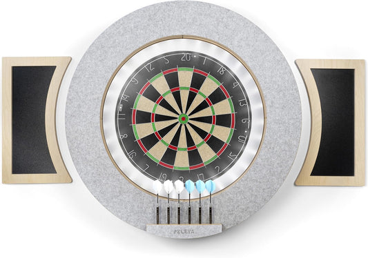 Dart Board Cabinet Set with LED Light; Bristle Dartboard, Built in LED Light, Darts and Chalkboards