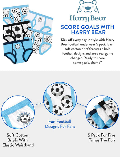 Boys Underwear | Football Briefs 5 Pack | Soft Cotton Boys Briefs | Ages 3 to 8 Years