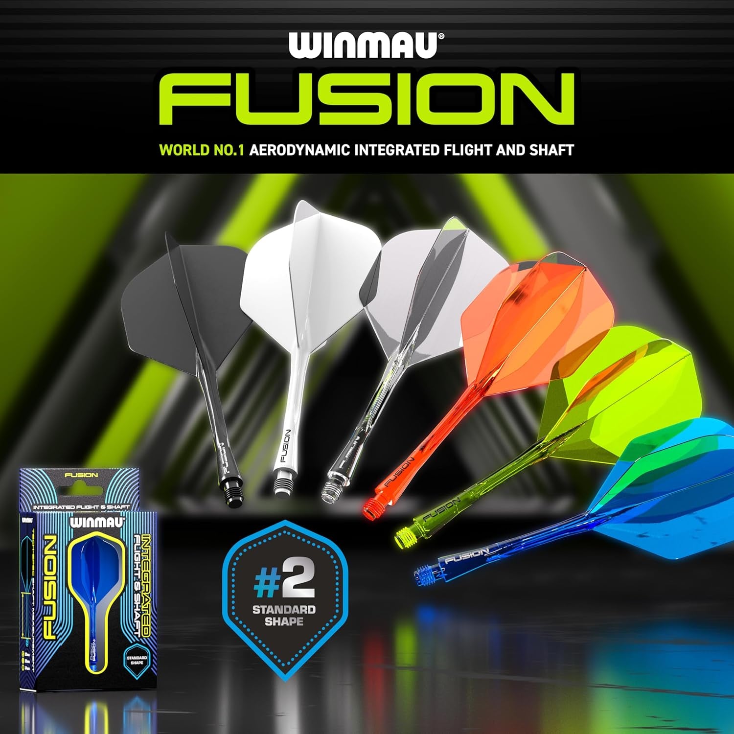 Darts Fusion Integrated Flight & Shaft System - No.2 Shape and Design - Available in Short, Intermediate & Medium - Available in Variety of Colours
