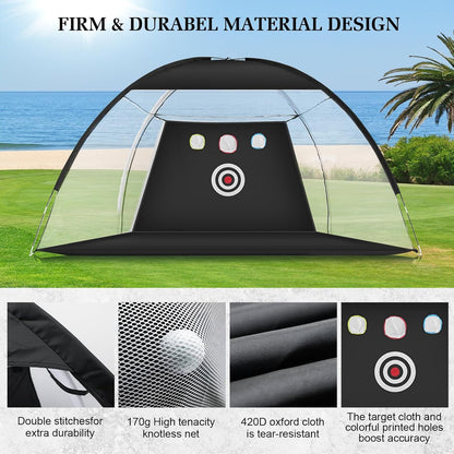 Golf Net with Noise Reduction Design,10X7Ft Golf Nets for Backyard Driving Real Golf Balls,Golf Practice Net Indoor Outdoor with Tri-Turf Golf Mat for Golf Training Aid Chipping Swing Trainer