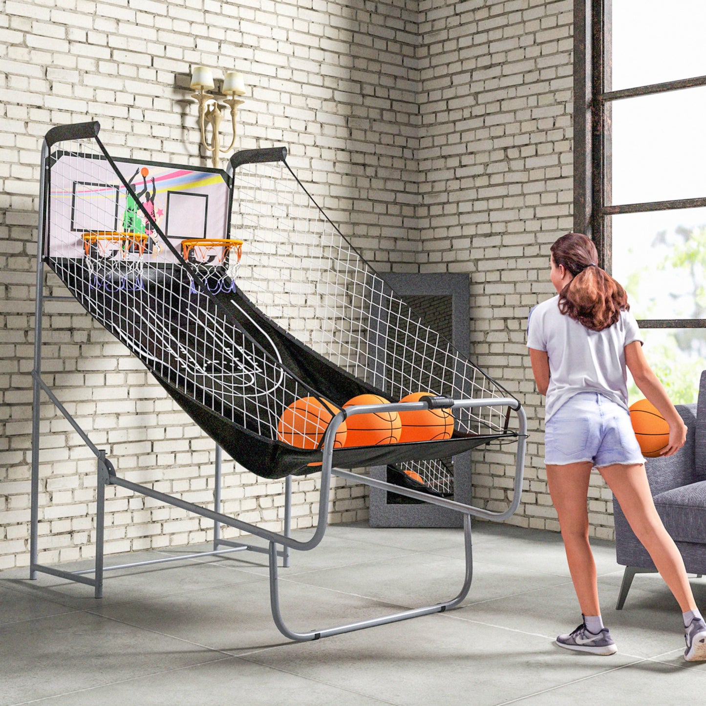 SPORTNOW Basketball Arcade Game with Double Hoops, Electronic Scorer