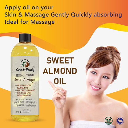 Sweet Almond Oil – 100% Pure Certified (250Ml) for Skin, Hair, Massage, Nails, Face, Body, Stretch Marks - Skin Care, Carrier Oil - |Vegan| (PACK of 2)