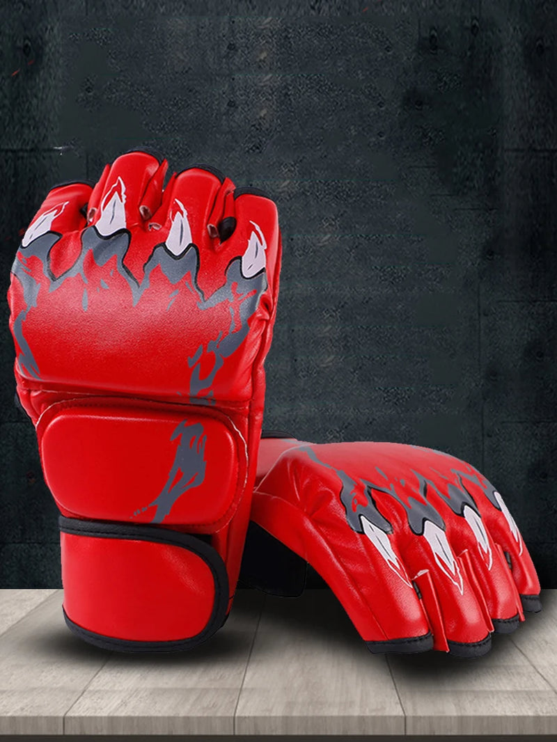 Unisex Kickboxing Gloves PU Leather Sparring Punching Gloves Wear Resistant Fingerless for Boxing Kickboxing Muay Thai MMA