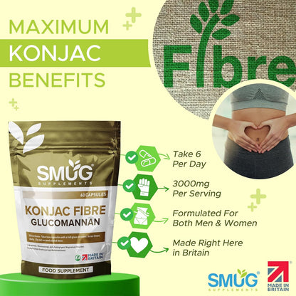 Glucomannan Konjac Root Capsules - British Made - Max Strength 3000Mg per Serving - Six-A-Day Vegan Capsules - Robust Fibre Support -