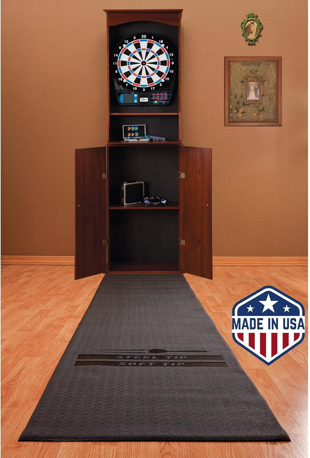 by GLD Products Padded Throw/Toe Line Dart Mat (Steel and Soft Tip Darts), Black, 117" Length X 24" Width X 125 Mil Thickness