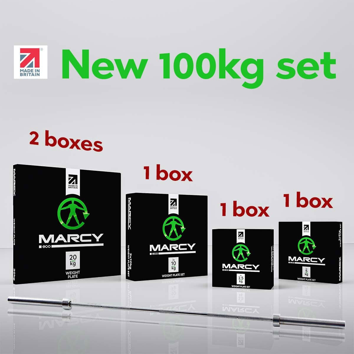 Made in Britain Eco 100Kg Olympic Weight Set with 7Ft Barbell
