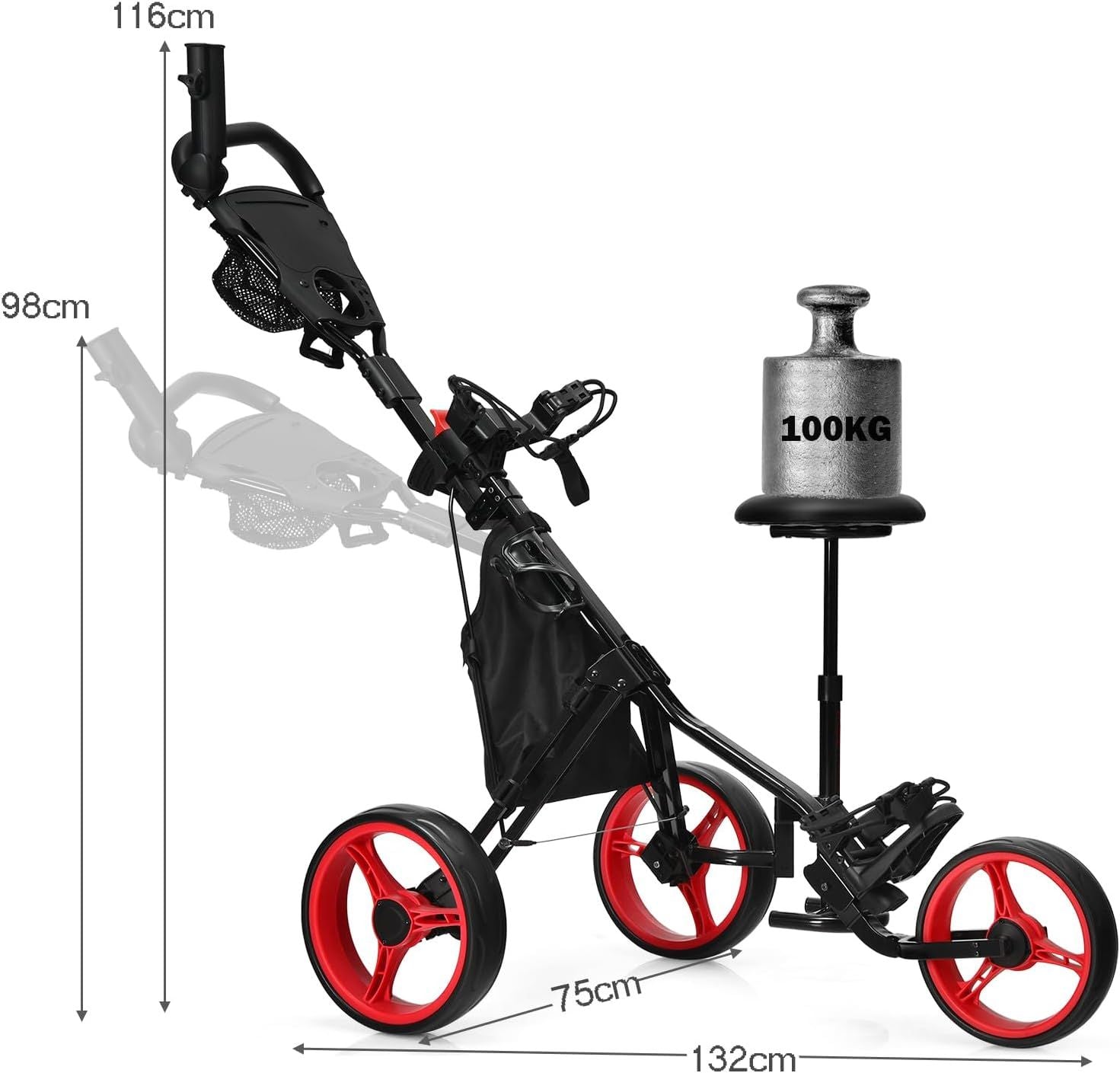 Golf Push Pull Cart with Storage Bag and Foot Brake