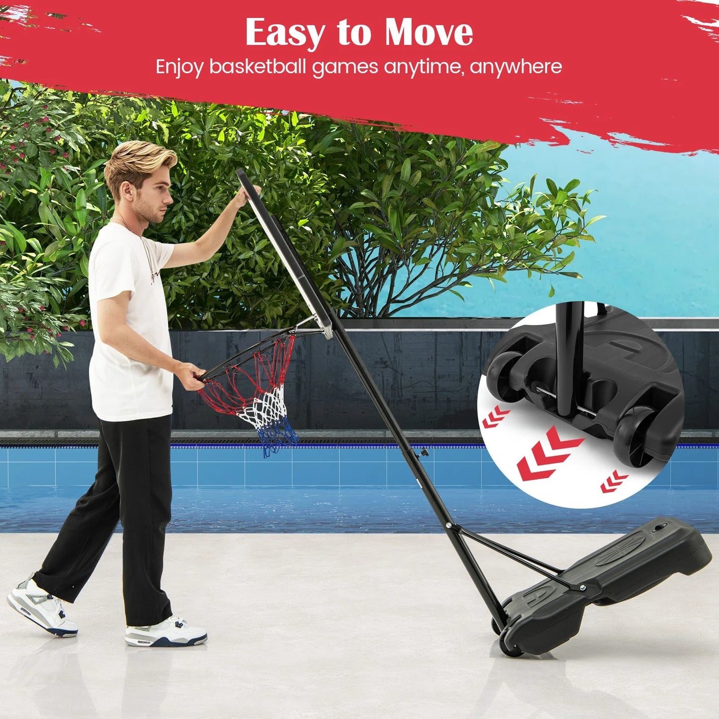 Swimming Pool Basketball Hoop Adjustable with Fillable Base and Wheels