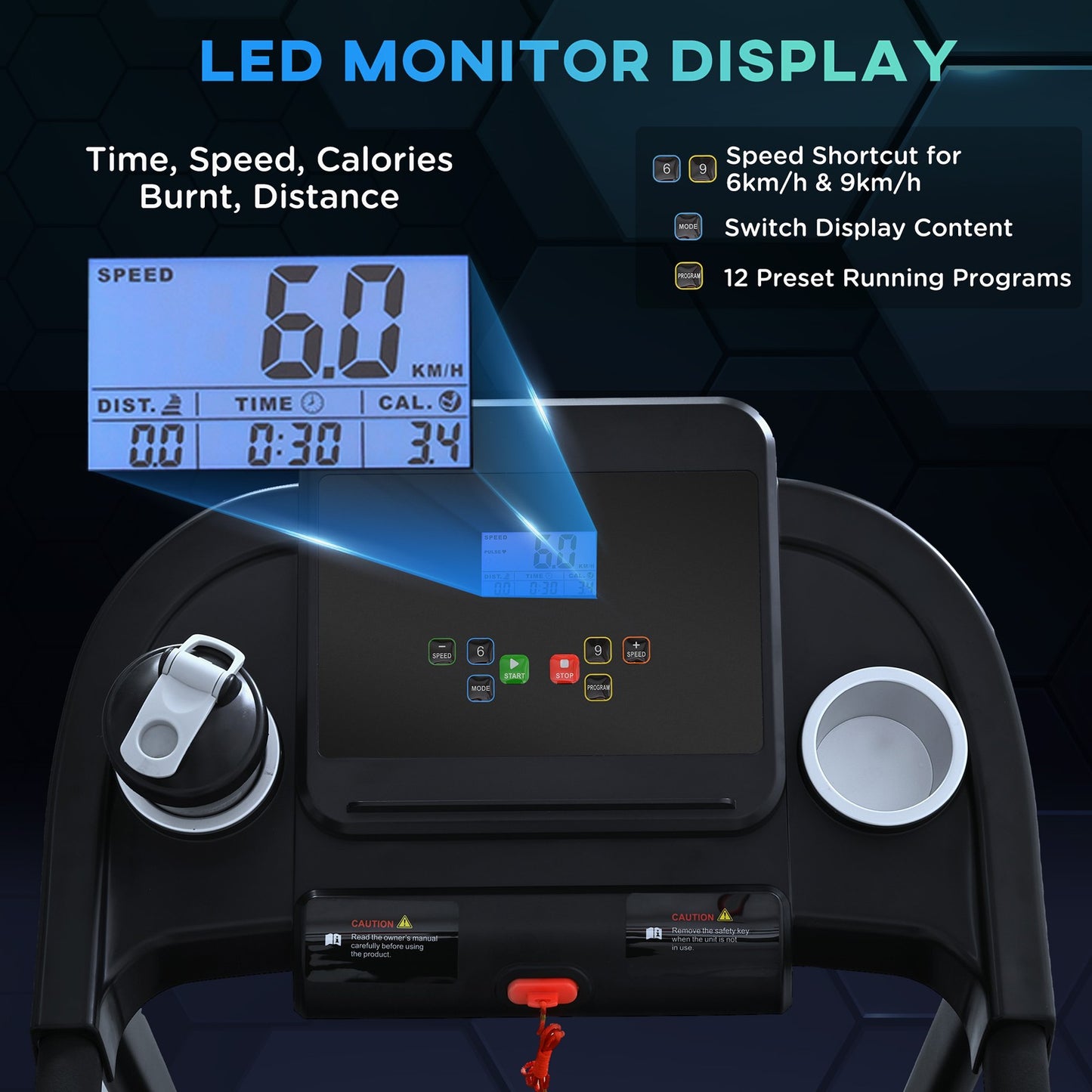 Treadmill 1.5HP Electric Motorised Running Machine W/ LED Display 12 Programs