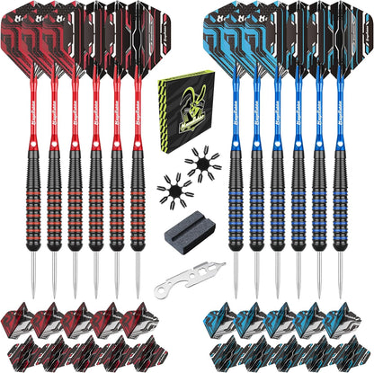 Steel Tip Darts Set, 12Pcs Metal Darts, 23 Grams, Steel Darts, 12Pcs Dart Shafts, Extra 24Pcs Dart Flights, Dart Tools,Dart Accessories, Dart Steel Tip Set