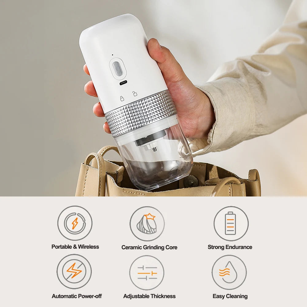 13W 200Ml Rechargeable Electric Burr Coffee Grinder Portable Adjustable Setting Cordless Coffee Bean Grinder with Cleaning Brush