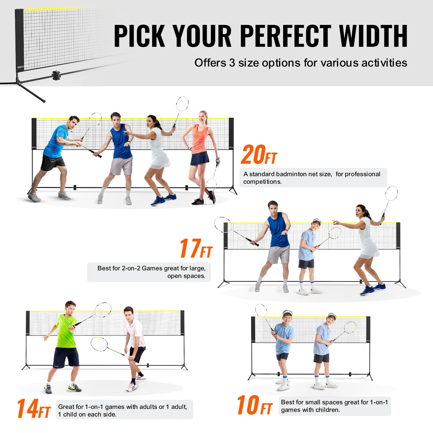 10/14/17FT Badminton Net Height Adjustable Volleyball Net Wide Foldable Pickleball Net Portable Easy Setup Tennis Net Set