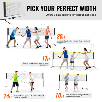 10/14/17FT Badminton Net Height Adjustable Volleyball Net Wide Foldable Pickleball Net Portable Easy Setup Tennis Net Set