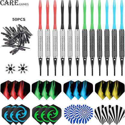 Soft Darts Set 12Packs with 4 Colors Plastic Shafts,Extra Flights,Points and Flight Protectors