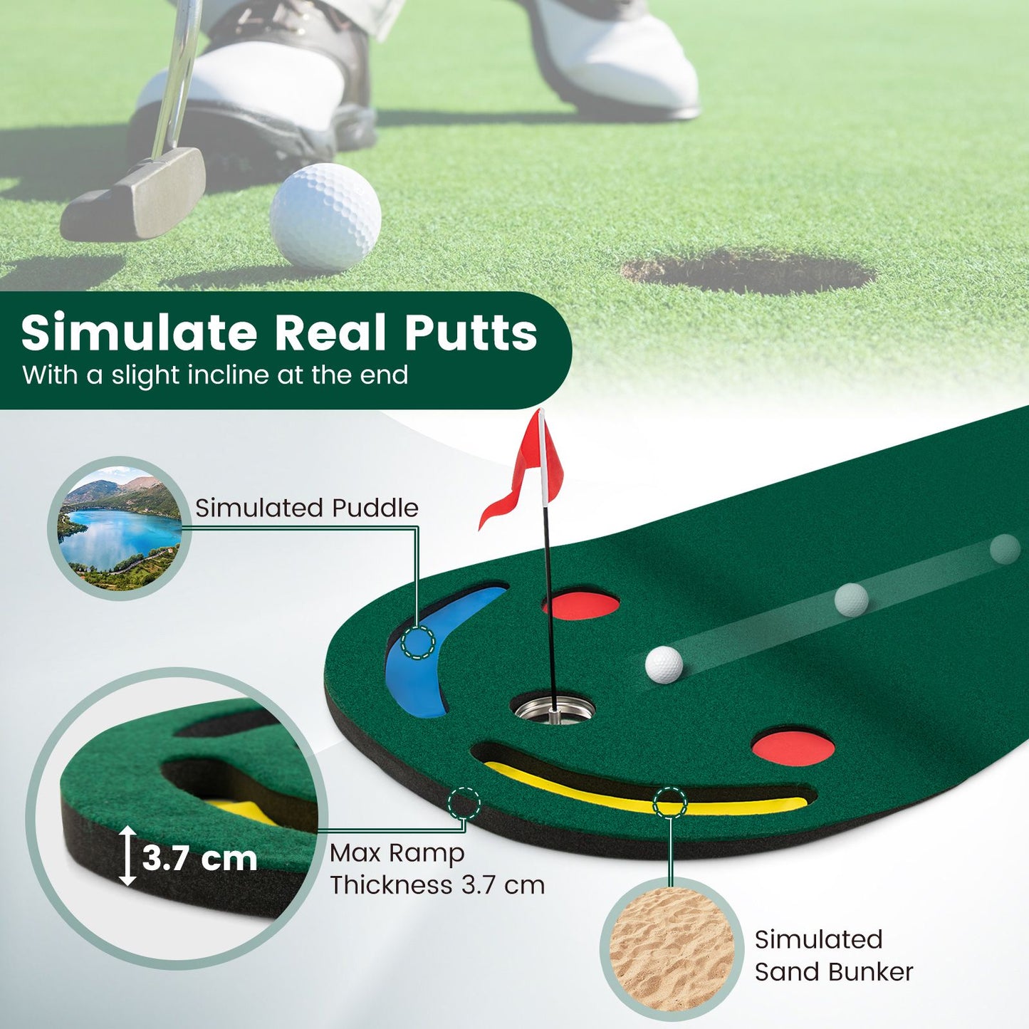 Golf Putting Green Set with 3 Putting Cups 1 Flag and Golf Hole Covers