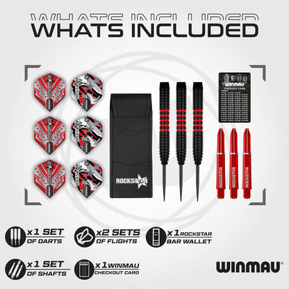 Darts Joe Cullen Rockstar 20G Brass Darts Set with Dart Flights and Dart Shafts (Stems) Including Checkout Card