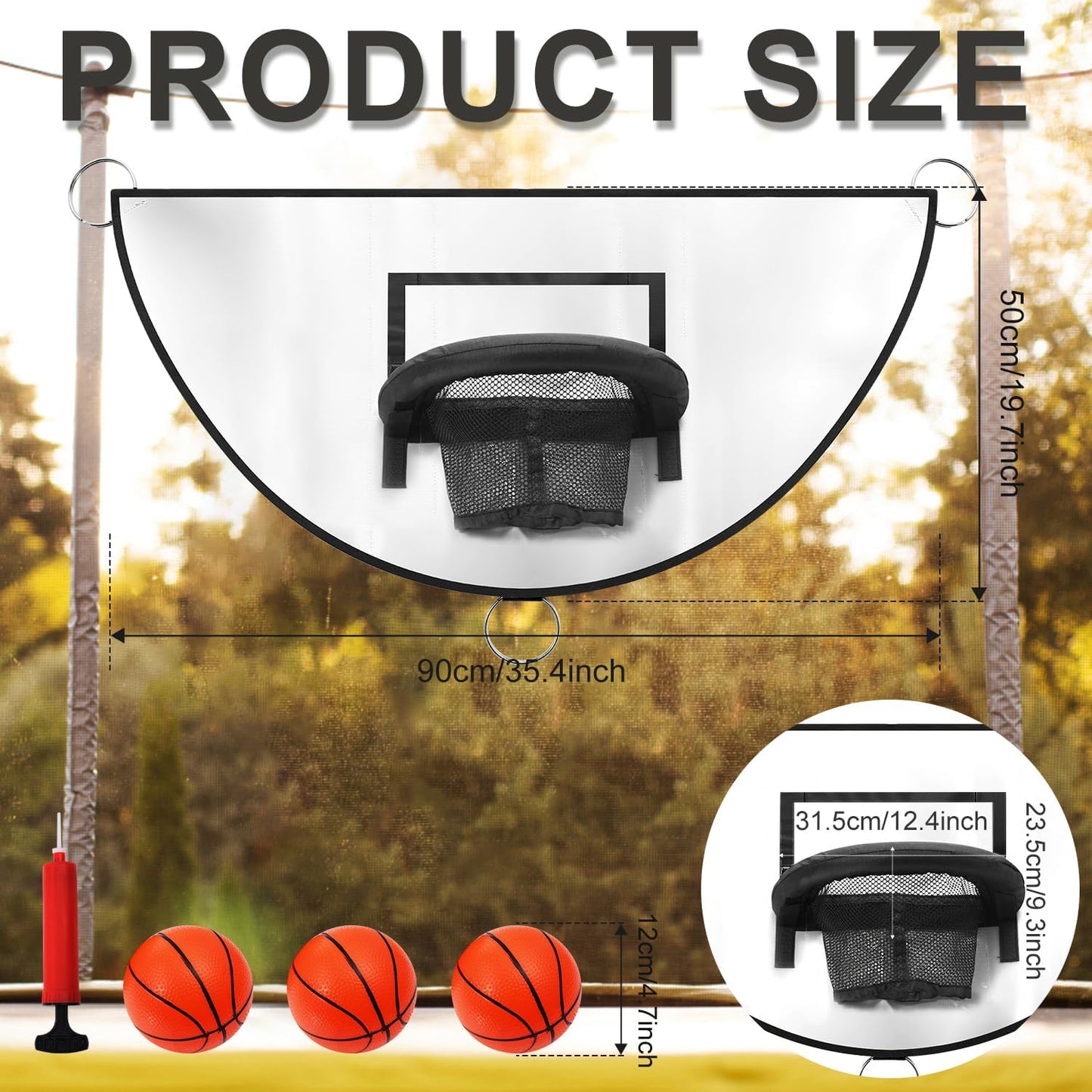 Trampoline Basketball Hoop, Breakaway Rim for Dunking Trampoline Basketball Attachment Goal Trampoline Accessory with Mini Basketballs for Basketball Lovers Kids Adults Indoor Outdoor Use