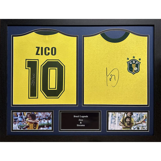 Zico & Sócrates Signed Framed Double Brazilfootball Shirts