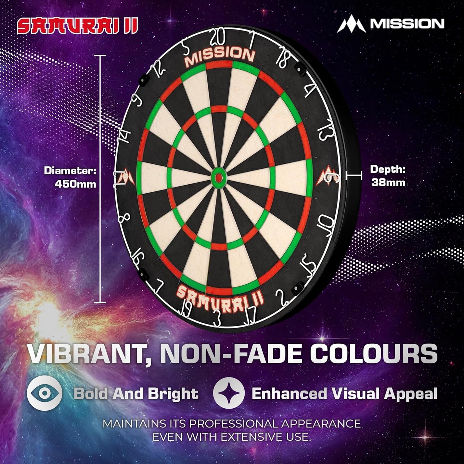 DB023 Samurai II | Professional Competition Standard Dartboard with Ultra Thin Wire Construction and Non Fade Colours