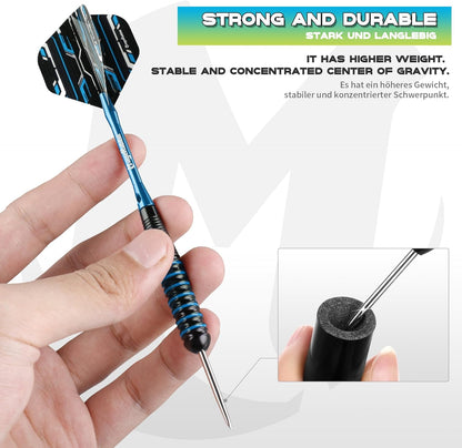 Steel Tip Darts Set 6Pack 22Gams,Metal Darts with 16Pcs Dart Flights+8Pcs Darts Shafts+1Pcs Dart Sharpener+2Pcs Dart Flights Protector,Steel Darts Kit