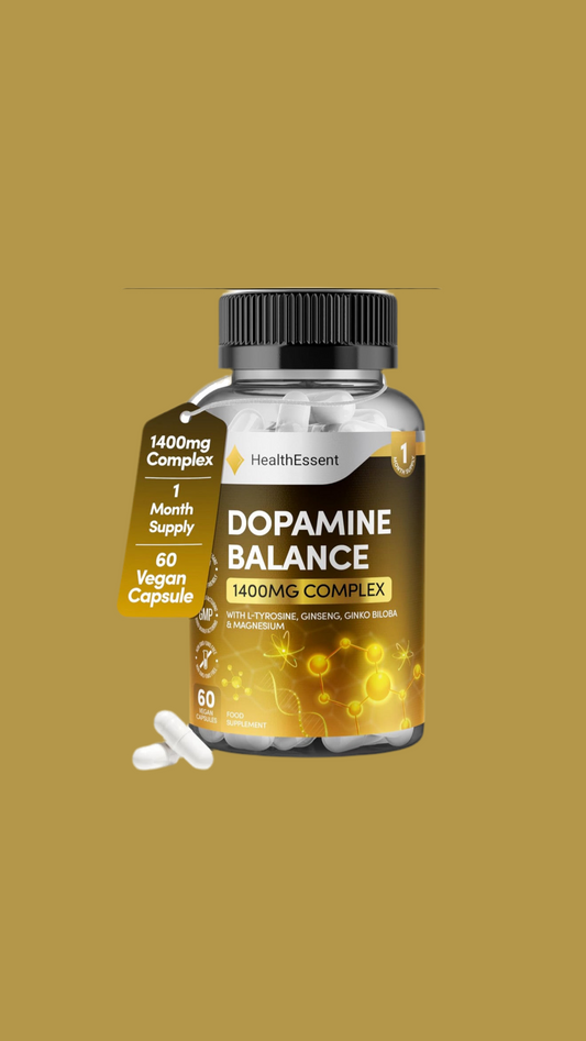Dopamine Supplements, Balance Dopamine Levels 1400Mg Potent Complex, L Tyrosine with Added Panax Ginseng, L-Theanine, Ginkgo Biloba & Magnesium, Productivity Increase - 60 Vegan Capsules
